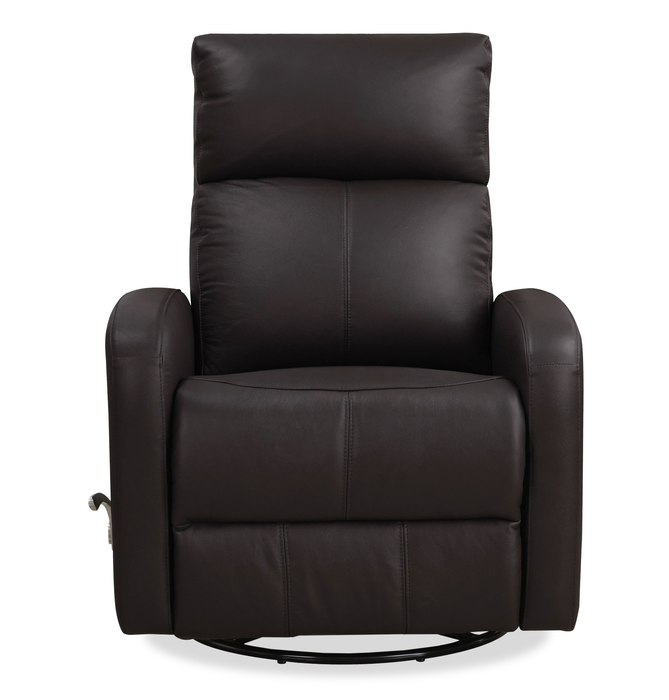 Asher 31.5\" Genuine Leather Swivel Glider Reclining Chair – Dark Brown