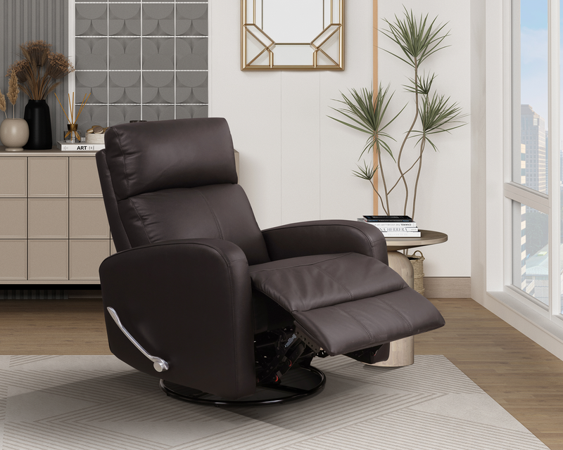 Asher 31.5\" Genuine Leather Swivel Glider Reclining Chair – Dark Brown