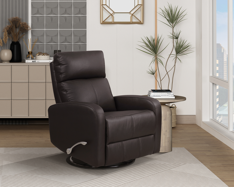 Asher 31.5\" Genuine Leather Swivel Glider Reclining Chair – Dark Brown