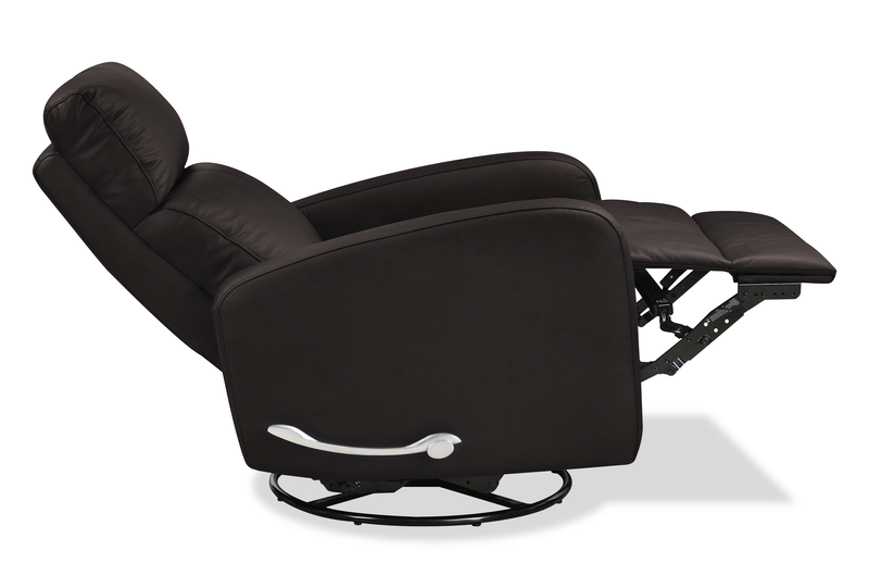 Asher 31.5\" Genuine Leather Swivel Glider Reclining Chair – Dark Brown