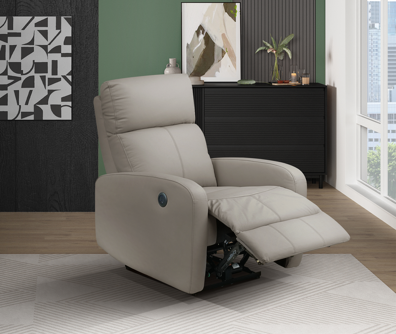 Asher 31.5\" Genuine Leather Power Reclining Chair – Light Grey