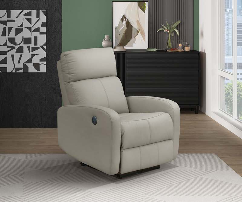 Asher 31.5\" Genuine Leather Power Reclining Chair – Light Grey