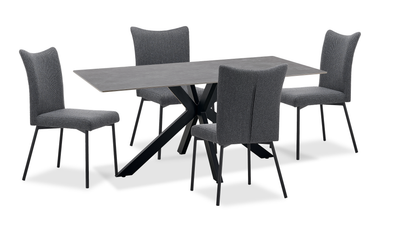 Atlas 5pc Dining Set with Table & 4 Chairs, Sintered Stone & Metal, 71"W - Grey/Black | Ensemble de salle à manger Atlas 5 pièces en pierre frittée et métal avec table de 71 po (L) et 4 chaises - gris et noir