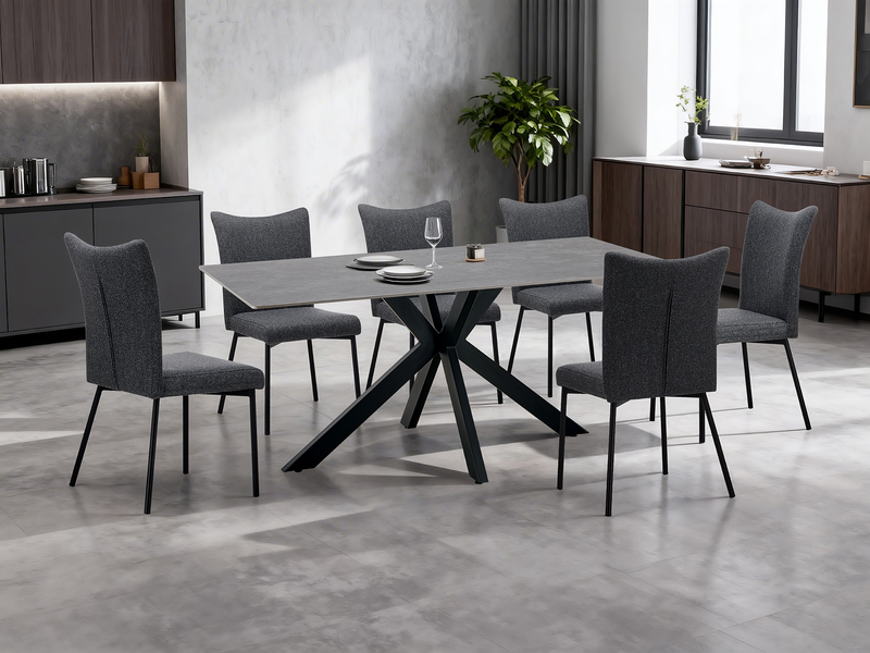Atlas Dining Chair with Cushion Fabric Seat & Back, Metal – Grey