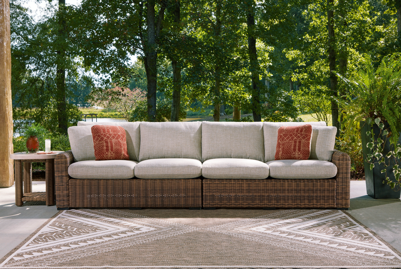 Banff Outdoor Patio End Table - Resin Wicker & Aluminum, Weather Resistant - Brown/Beige