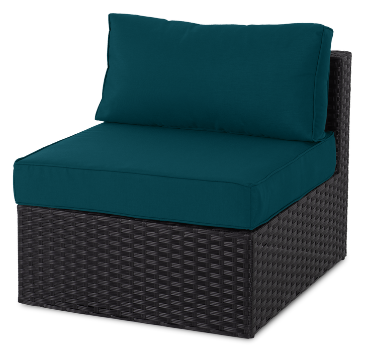 Barbados Armless Outdoor Patio Chair - Hand-Woven Resin Wicker, UV & Weather Resistant - Black/Blue