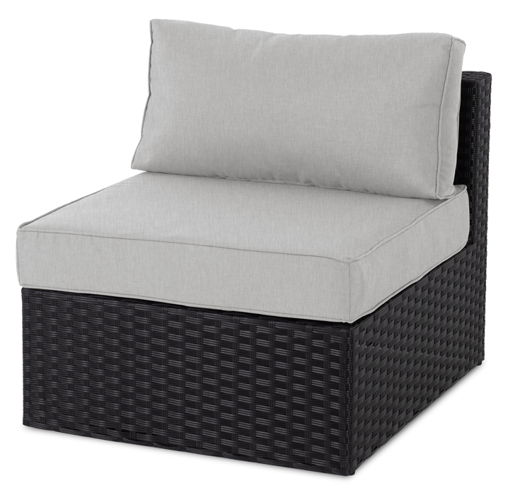 Barbados 6-Piece Outdoor Patio Set with 3 Corner Chairs, 2 Armless Chairs & Ottoman - Hand-Woven Resin Wicker, UV & Weather Resistant - Black/Grey