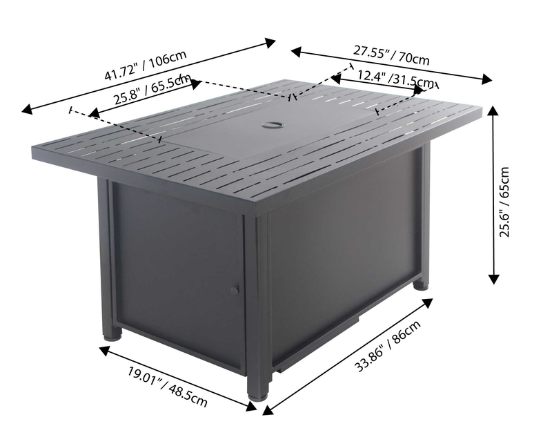 Blaze Fire Pit Table, 42\"W, 50,000 BTU, Propane/Natural Gas Convertible, Metal
