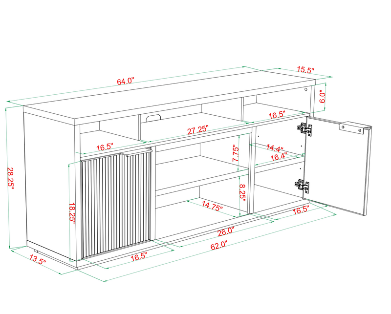 Brenner 64\" TV Stand with Storage and Cable Management for TVs up to 60\" - Charcoal