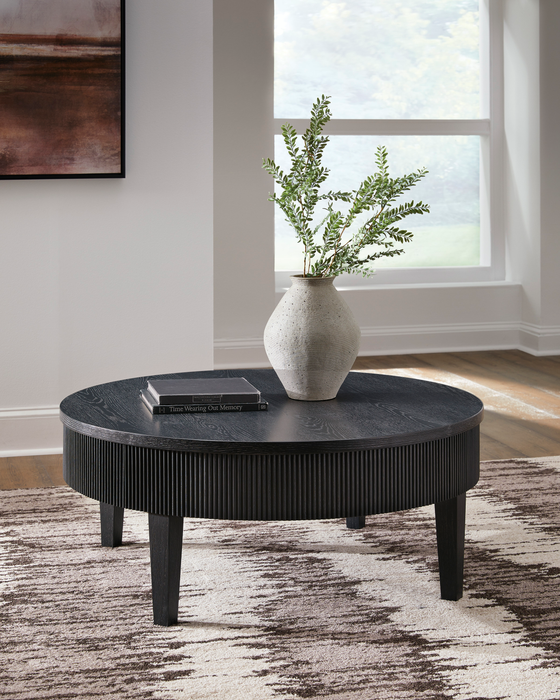 Calum 42.13” Contemporary Round Coffee Table with Storage – Black