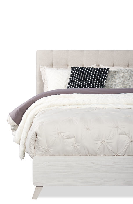 Cami Panel Bed with Fabric Headboard & Frame, Grey Oak - Queen Size
