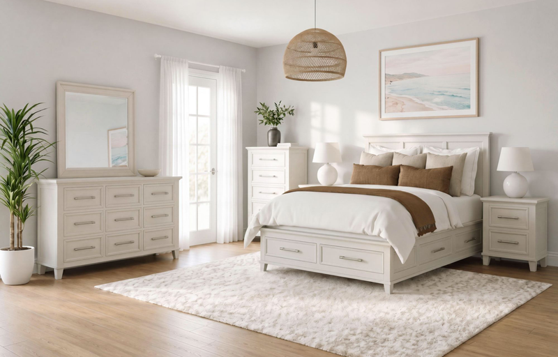 Celine Platform Storage Bed with Headboard & Frame, Ivory - King Size