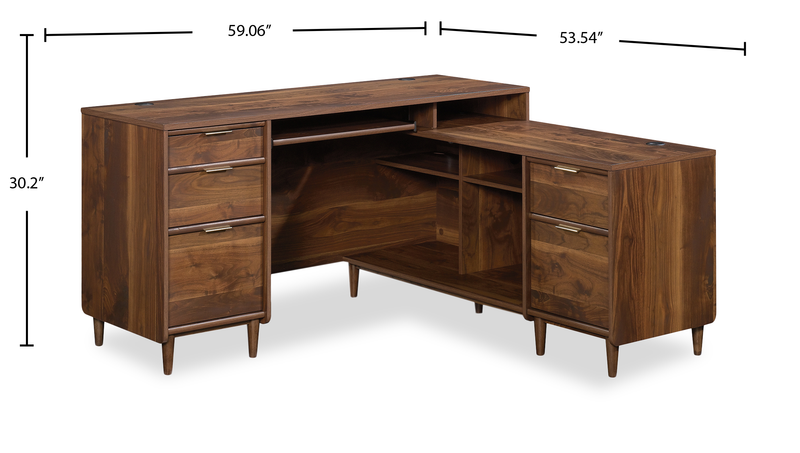 Clifford Place 59.06“ L -Shaped Desk with 5 Drawers – Grand Walnut