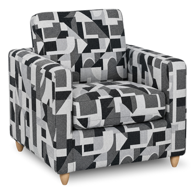 Made in Canada Sofa Lab Customizable Club 36" Fabric Accent Chair with Wood Legs – Oynx Accent Fabric | Fauteuil d’appoint personnalisable Club de Sofa Lab de 36 po fabriqué au Canada en tissu avec pattes en bois - tissu décoratif Onyx