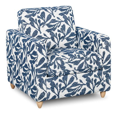 Made in Canada Sofa Lab Customizable Club 36" Fabric Accent Chair with Wood Legs – Marine Accent Fabric  | Fauteuil d’appoint personnalisable Club de Sofa Lab de 36 po fabriqué au Canada en tissu avec pattes en bois - tissu décoratif Marine