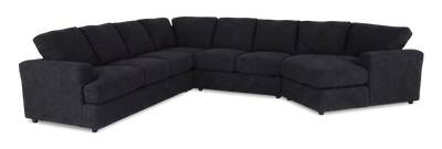 Made in Canada Customizable Sofa Lab Curve 4-Piece Right-Facing Sectional with Cuddler - Teddy Raven | Sofa sectionnel de droite 4 pièces avec fauteuil enveloppant personnalisable Curve de Sofa Lab fabriqué au Canada en tissu - Teddy Raven