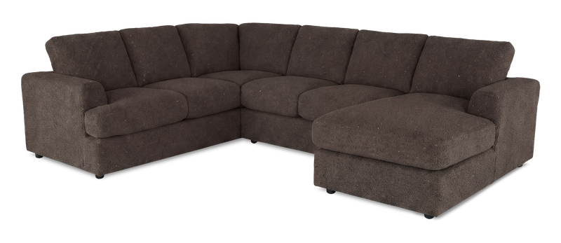 Made in Canada Customizable Sofa Lab Curve 3 Piece Right-Facing Fabric Sectional with Chaise – Teddy Walnut