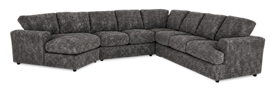Made in Canada Customizable Sofa Lab Curve 4-Piece Left-Facing Sectional with Cuddler - Plush Charcoal | Sofa sectionnel de gauche 4 pièces avec fauteuil enveloppant personnalisable Curve de Sofa Lab fabriqué au Canada en tissu - Plush Charcoal