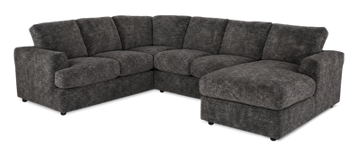 Made in Canada Customizable Sofa Lab Curve 3 Piece Right-Facing Fabric Sectional with Chaise – Plush Charcoal | Sofa sectionnel de droite 3 pièces avec fauteuil long personnalisable Curve de Sofa Lab fabriqué au Canada en tissu - Plush Charcoal