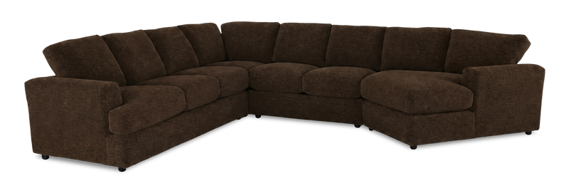 Made in Canada Customizable Sofa Lab Curve 4-Piece Right-Facing Sectional with Cuddler - Plush Chocolate