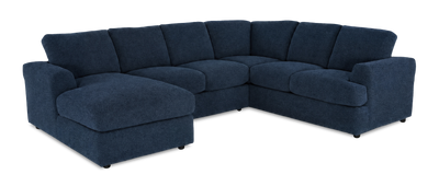 Made in Canada Customizable Sofa Lab Curve 3 Piece Left-Facing Fabric Sectional with Chaise – Chenille Pacific | Sofa sectionnel de gauche 3 pièces avec fauteuil long personnalisable Curve de Sofa Lab fabriqué au Canada en tissu - Chenille Pacific