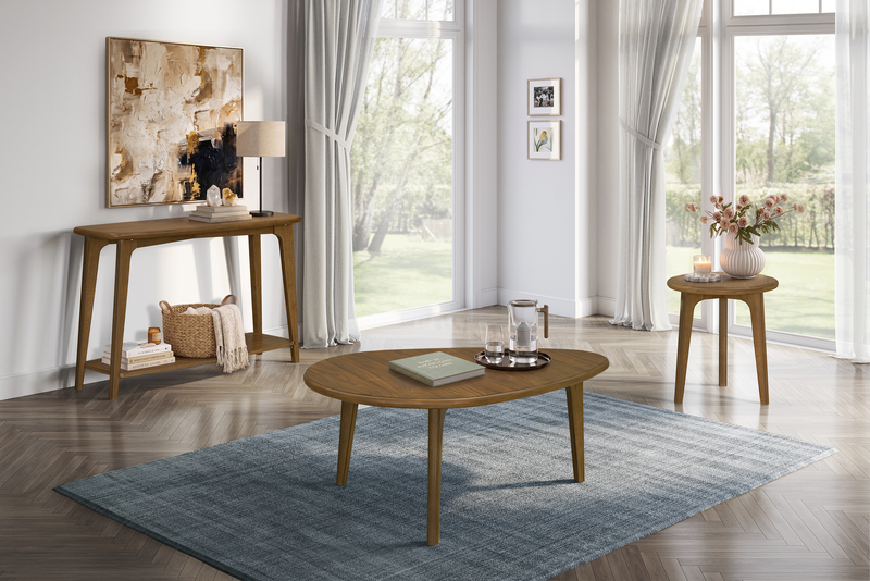 Deco 48” Modern Oval Sofa Table with Shelf - Walnut