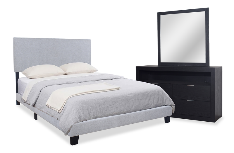 Delta 5pc Bedroom Set with Bed, Dresser & Mirror, Black - Queen Size