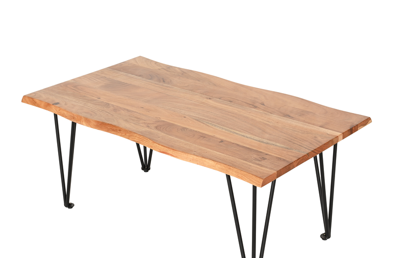 Dillion 45” Industrial Coffee Table with Iron Hairpin Legs – Natural Acacia