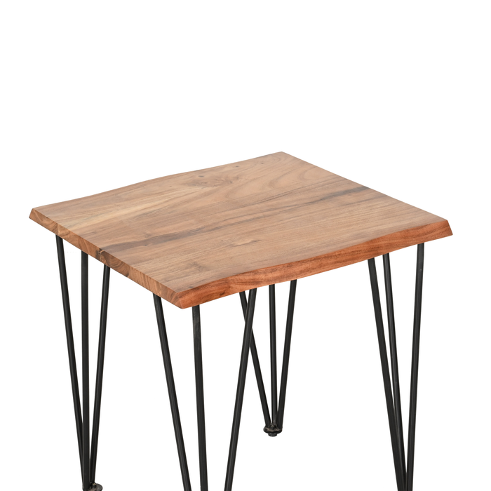 Dillion 22” Industrial End Table with Iron Hairpin Legs – Natural Acacia