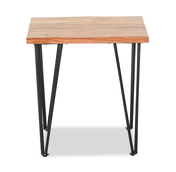 Dillion 22” Industrial End Table with Iron Hairpin Legs – Natural Acacia