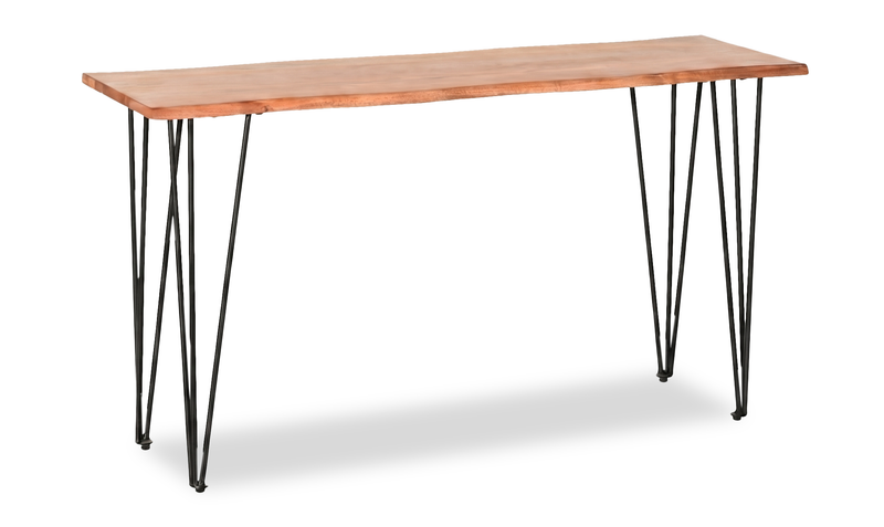 Dillion 45” Industrial Sofa Table with Iron Hairpin Legs – Natural Acacia