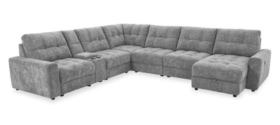 Scott Living Elevate Modular 7-Piece Right-Facing Chenille Fabric Power Sliding Sectional with Storage - Grey | Sofa sectionnel modulaire à coulissement électrique de droite Elevate de Scott Living 7 pièces en tissu de chenille avec rangement - gris