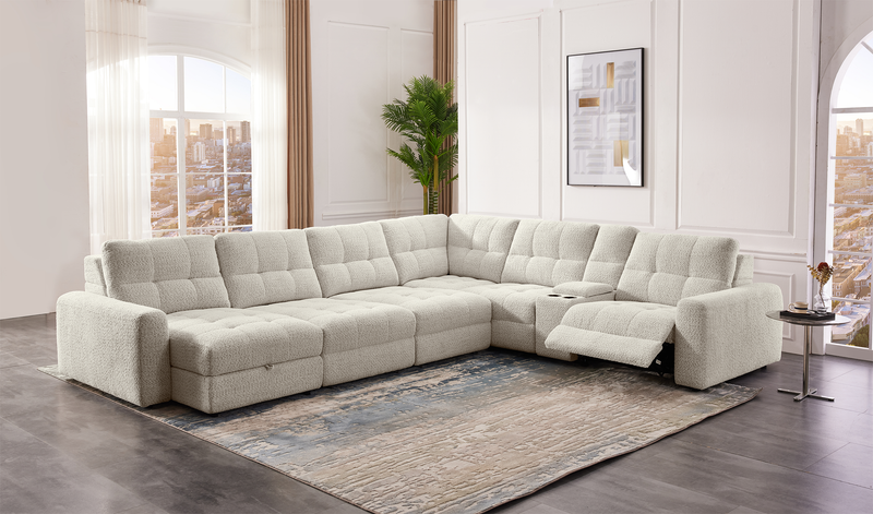 Scott Living Elevate Modular 7-Piece Left-Facing Chenille Fabric Power Reclining and Sliding Sectional - Taupe