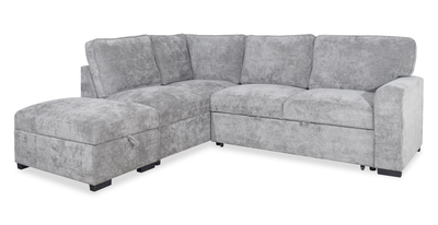 Emerie 3-Piece Left-Facing Chenille Sleeper Sectional with Storage Ottoman – Grey | Sofa-lit sectionnel de gauche Emerie 3 pièces en chenille avec pouf de rangement - gris