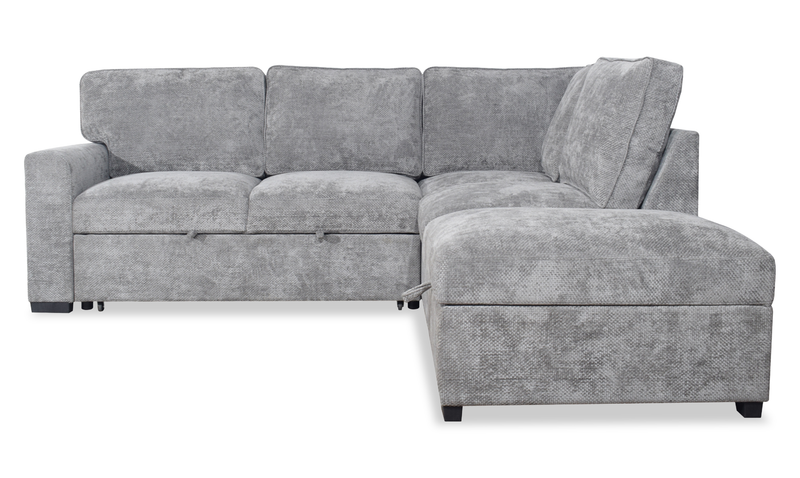 Emerie 3-Piece Right-Facing Chenille Sleeper Sectional with Storage Ottoman – Grey