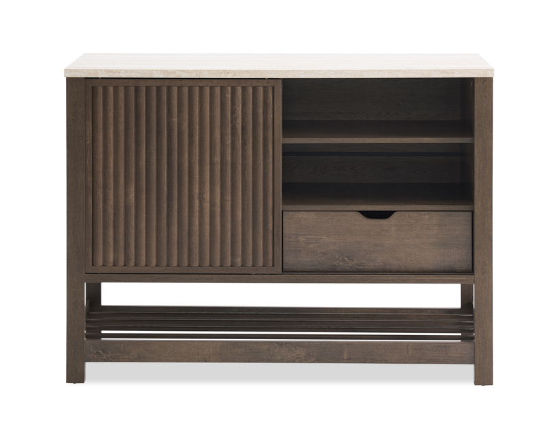 Essex 47.25” 3-Shelf Accent Cabinet with Sliding Door – Walnut Oak