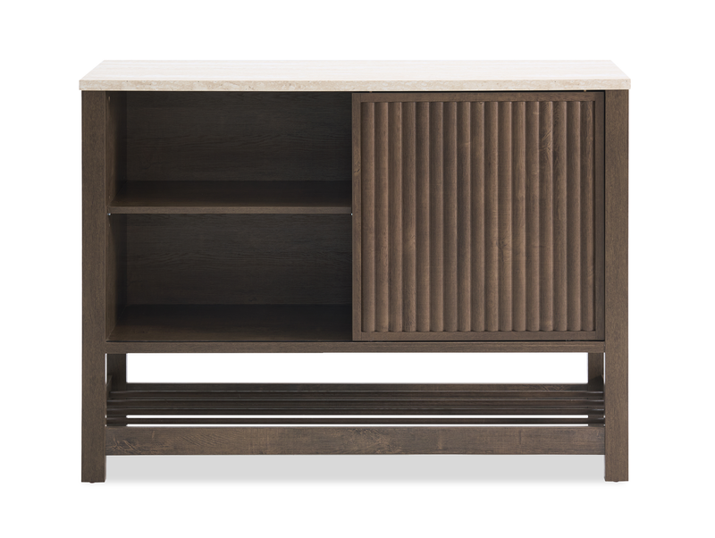 Essex 47.25” 3-Shelf Accent Cabinet with Sliding Door – Walnut Oak