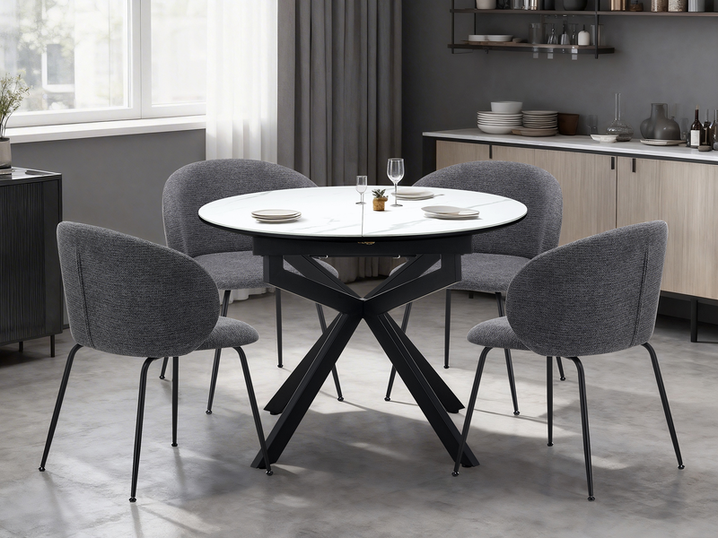 Evita Dining Chair with Cushion Fabric Seat & Back, Metal – Grey