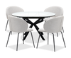 Evita 5pc Dining Set, Table & 4 Beige Chairs, Sintered Stone, 41-54"W Extension - Grey/Black | Ensemble de salle à manger Evita 5 pièces en pierre frittée avec table ronde de 41 po à 54 po (L) avec rallonge et 4 chaises beige - gris et noir