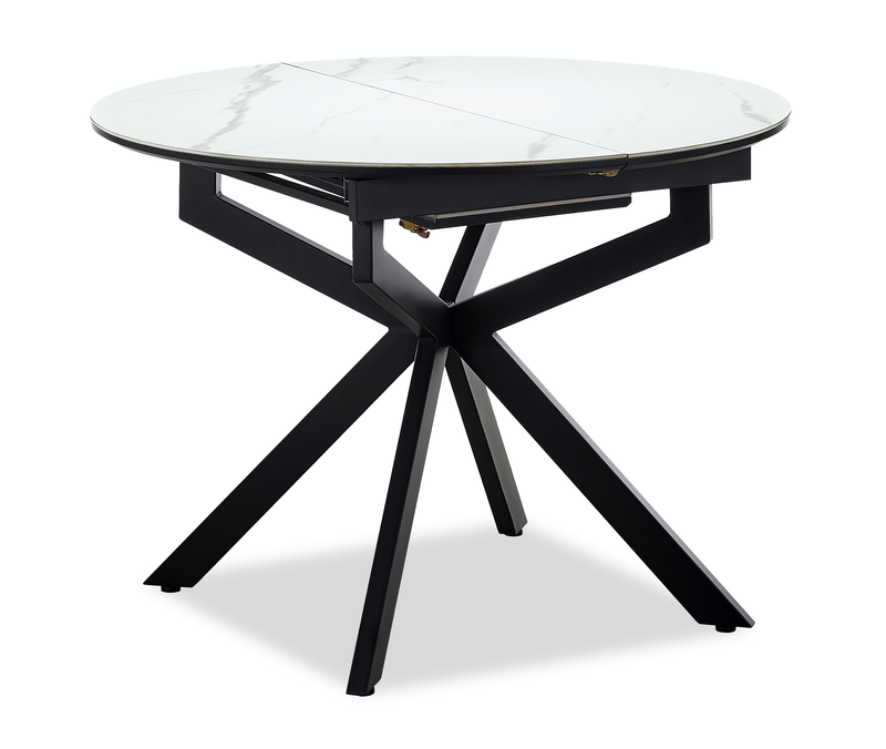 Evita Dining Table with Extension Sintered Stone Top, 41-54\"W Round, Metal - Grey/Black
