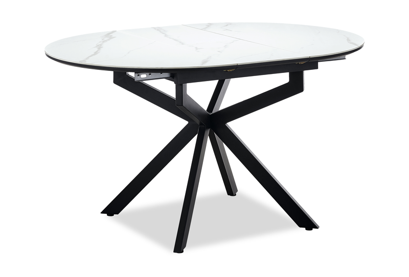 Evita Dining Table with Extension Sintered Stone Top, 41-54\"W Round, Metal - Grey/Black