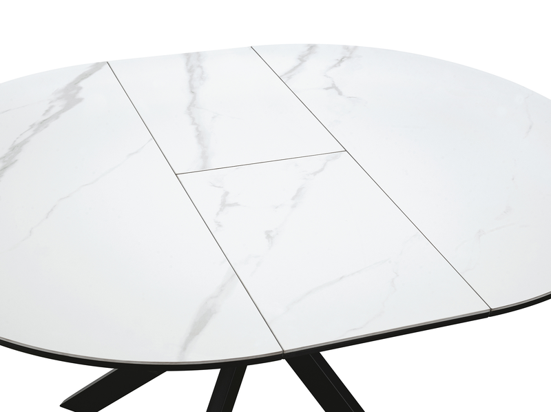 Evita Dining Table with Extension Sintered Stone Top, 41-54\"W Round, Metal - Grey/Black
