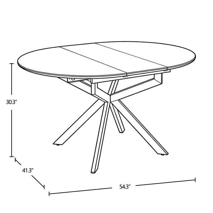 Evita Dining Table with Extension Sintered Stone Top, 41-54\"W Round, Metal - Grey/Black