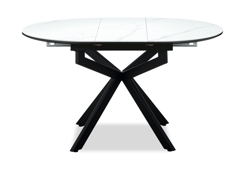Evita Dining Table with Extension Sintered Stone Top, 41-54\"W Round, Metal - Grey/Black