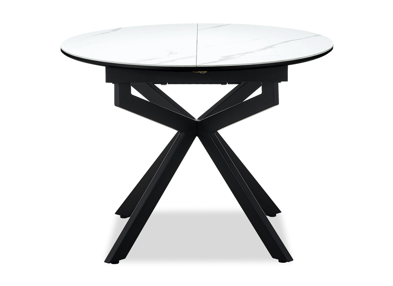 Evita Dining Table with Extension Sintered Stone Top, 41-54\"W Round, Metal - Grey/Black