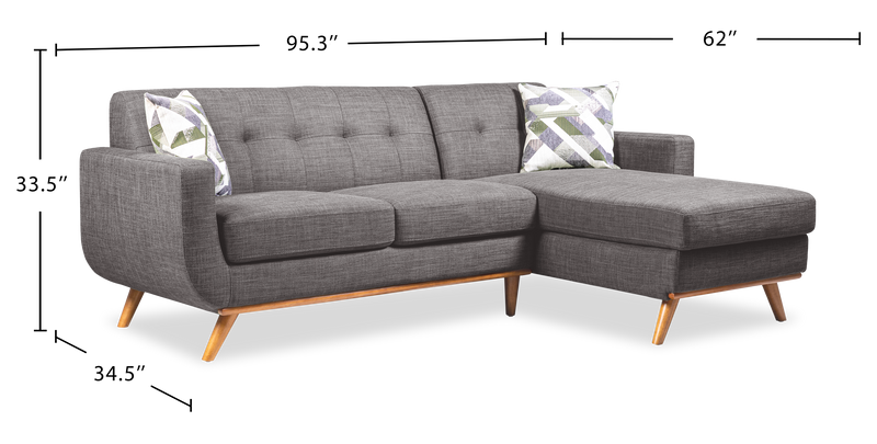 Kort & Co. Freeman 2-Piece Right-Facing Sectional with Wood Legs – Charcoal Grey