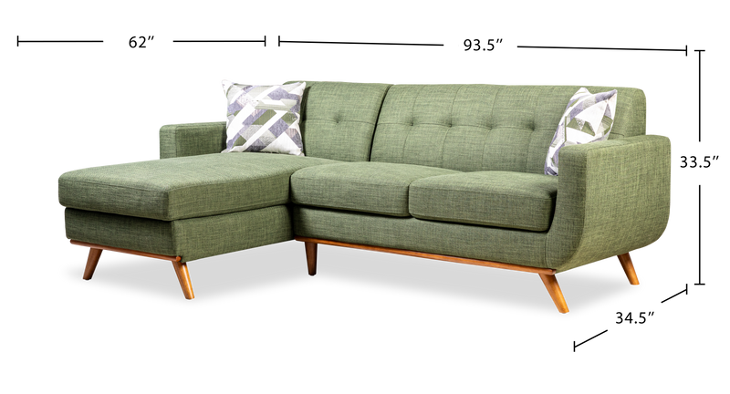 Kort & Co. Freeman 2-Piece Left-Facing Sectional with Wood Legs – Avocado Green