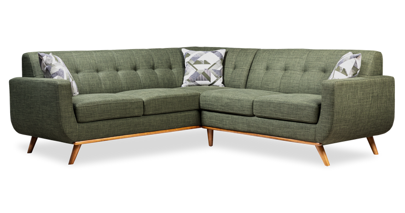 Kort & Co. Freeman 2-Piece Linen-Look Fabric Sectional with Wood Legs – Avocado Green