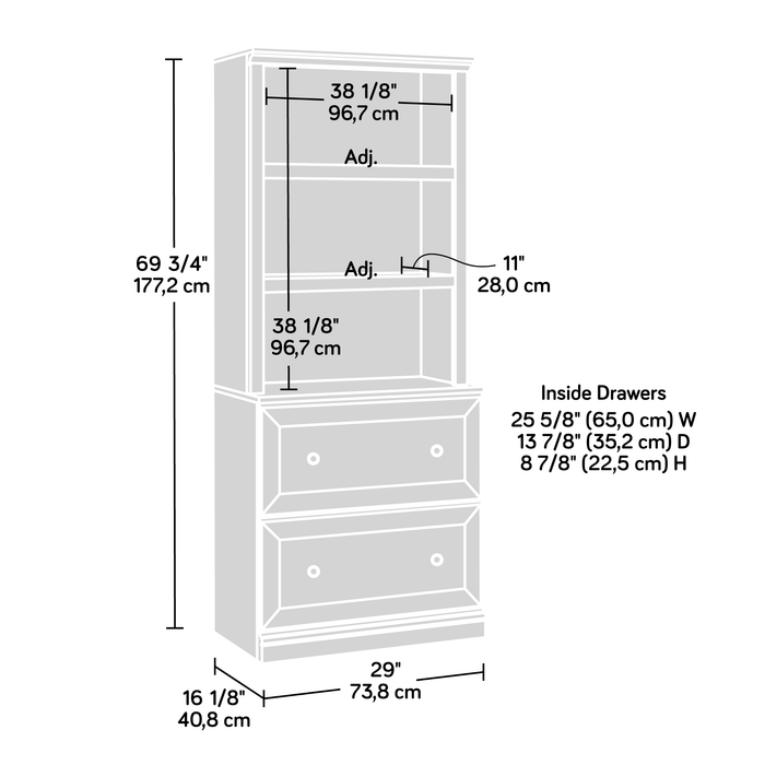 Goodwin 29.06” Modern 2-Shelf Bookcase with Drawers – Chalked Chestnut