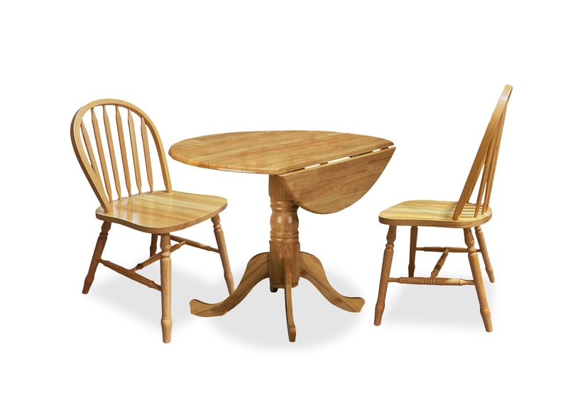 Hana 3pc Drop-Leaf Dining Set with Table & 2 Chairs, Pedestal Base, 40\"W - Natural